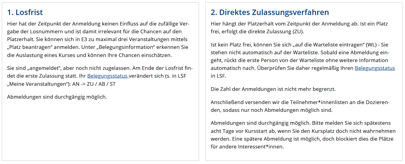 Losfrist Und Direktes Zulassungsverfahren